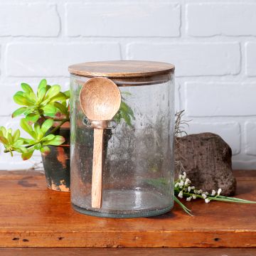 1-Gal Bubble Glass Canister with Wood Spoon