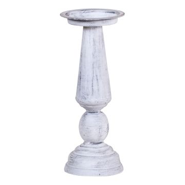 12-Inch Metal Pedestal Pillar Candle Holder in Rustic White Wash