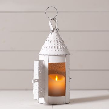 15-Inch Primitive Lantern in Rustic White
