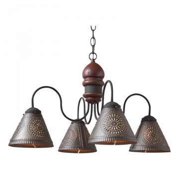 4-Arm Cambridge Wood Chandelier in Americana Red