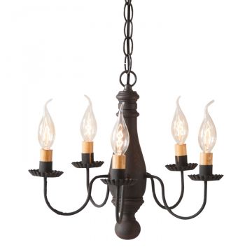 5-Arm Bed and Breakfast Wood Chandelier in Hartford Black over Red