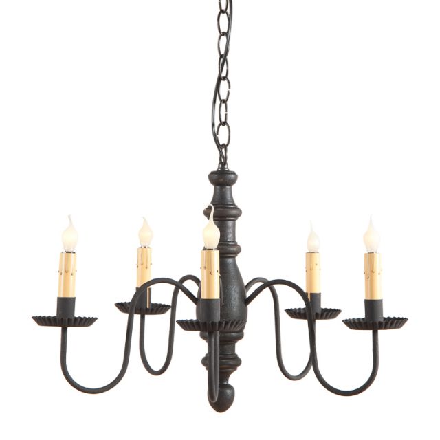 Irvins Tinware: 5-Arm Country Inn Wood Chandelier in Americana Black