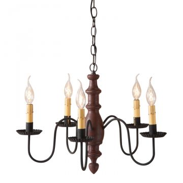 5-Arm Country Inn Wood Chandelier in Americana Red