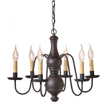 6-Arm Medium Chesterfield Wood Chandelier in Americana Black