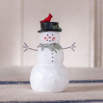 Resin Frosted Snowman with Greens and Holly