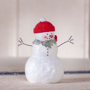 Resin Frosted Snowman with Greens and Red Hat