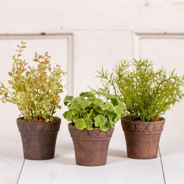 Mini Herb Pots with silk greens set of 3