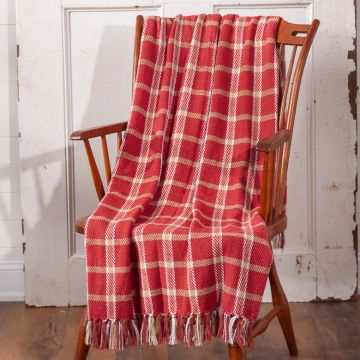Camel and Burgundy Plaid Woven Throw