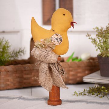 Chick on a Bobbin with Burlap Ribbon