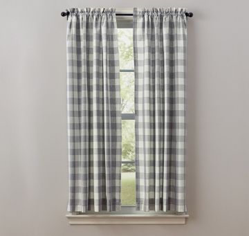 Gray and Cream Check Unlined Panels 63-Inch