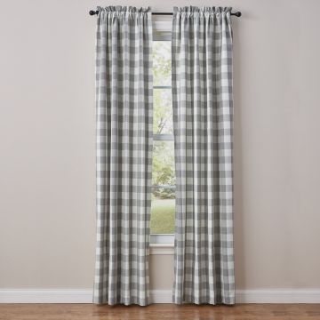 Gray and Cream Checked Lined Panels 84-Inch