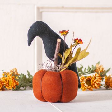 Handmade Wool Crow on Pumpkin