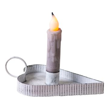 Large Heart Taper Candle Holder with Handle in White Wash