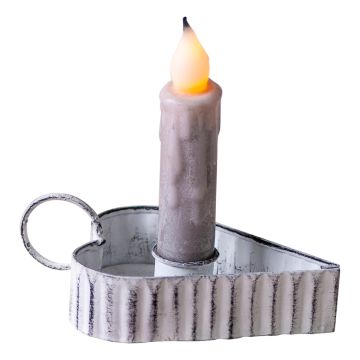 Medium Heart Taper Candle Holder with Handle in White Wash