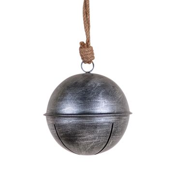 Rustic Hanging 5-Inch Dia Jingle Bell in Antique Silver