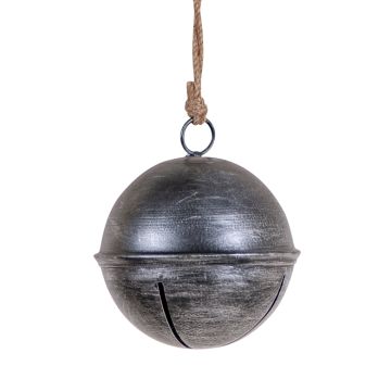 Rustic Hanging 4-Inch Dia Jingle Bell in Antique Silver