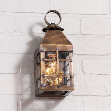 Small Barn Outdoor Wall Light in Solid Weathered Brass - 1-Light