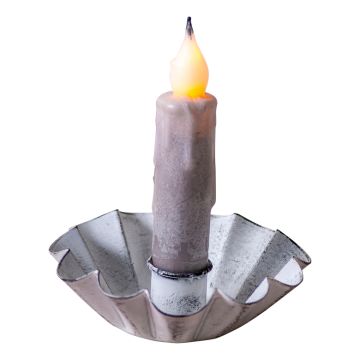 Tin Curly Cap Taper Candle Holder in Rustic White Wash