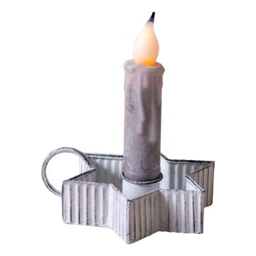 Tin Star Taper Candle Holders in Rustic White Wash