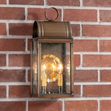 Town Lattice Outdoor Wall Light in Solid Weathered Brass - 2-Light