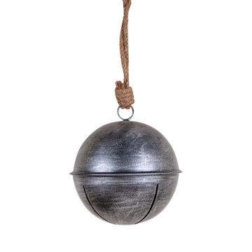 Rustic Hanging 5-Inch Dia Jingle Bell in Antique Silver