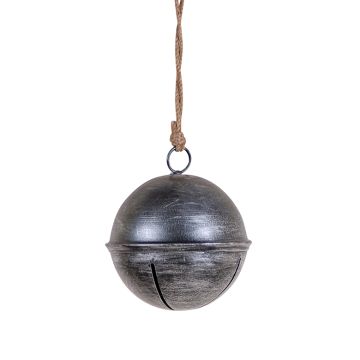 Rustic Hanging 4-Inch Dia Jingle Bell in Antique Silver