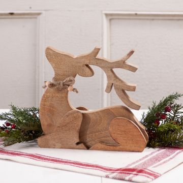 Small Wooden Resting Deer