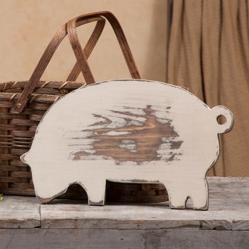 Decorative Wooden Pig Cutting Board in Cream