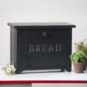 Wooden Bread Box in Black with inside shelf