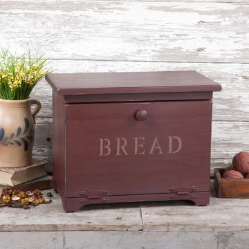 Wooden Bread Box in Red with inside shelf