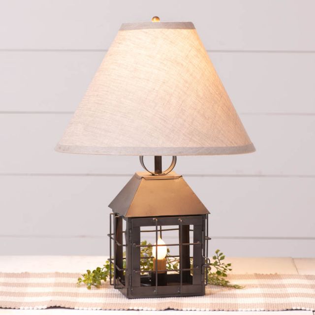 Irvins Country Tinware Colonial Lantern Lamp with Ivory Linen Shade