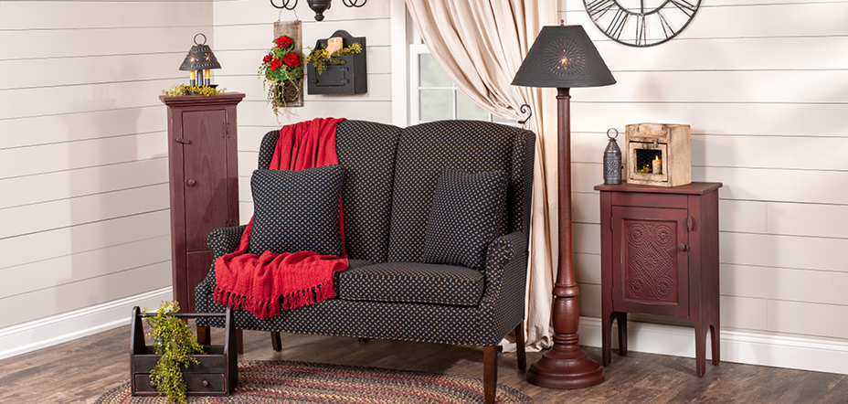 Shop this Room - Farmhouse Settee in Snowflake Black Mustard