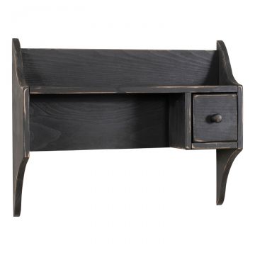 Lewisburg Rustic Wood Shelf with Drawer in Black