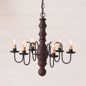 Irvins Tinware: 6-Arm Manassas Wood Chandelier in Hartford Black over Red