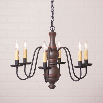 Small Three Arm Wooden Primitive Chandelier Light In Pearwood