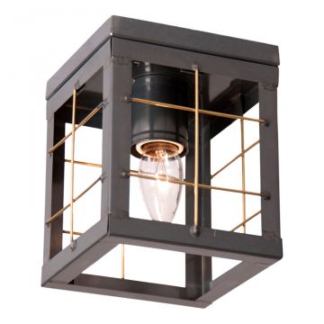 1-Light Flush Mount Single Ceiling Light with Brass Bars in Country Tin