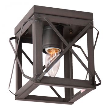 1-Light Flush Mount Single Ceiling Light with Folded Bars in Kettle Black