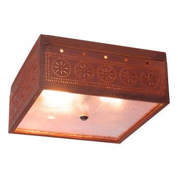 2-Light Flush Mount Square Ceiling Light with Chisel in Rustic Tin